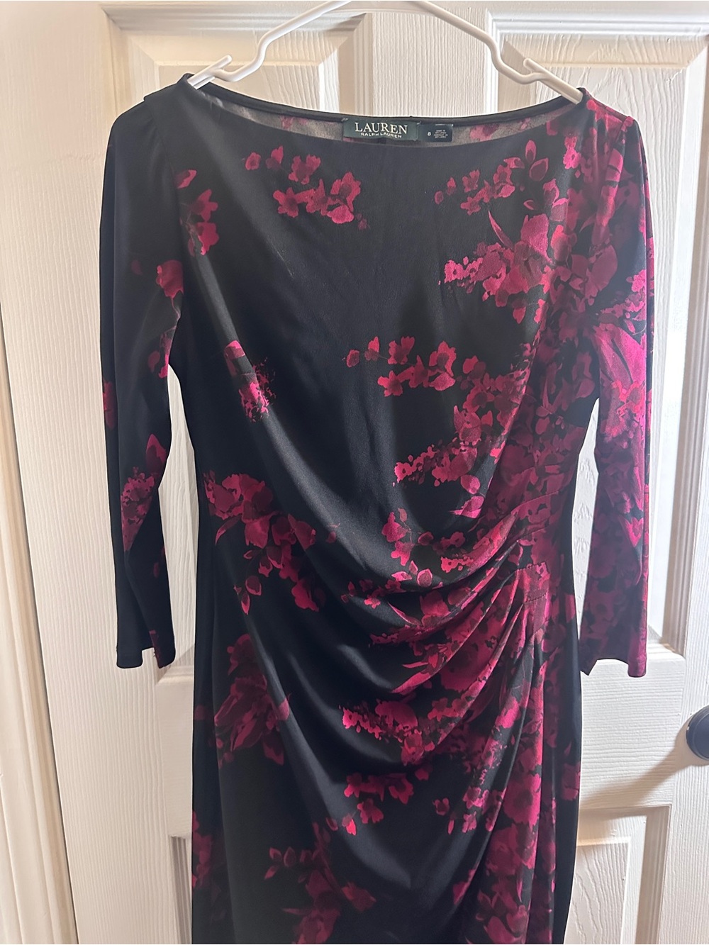 Ralph Lauren Black Long-Sleeve Dress with Fuchsia Floral Print